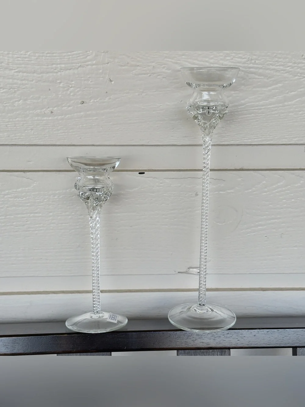Vintage Hand Blown Toscany Set of 2 Crystal Tapered Candlesticks Made in Romania